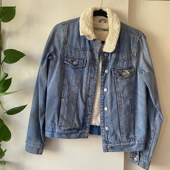 Topshop Moto Western Shearling Sherpa Jean Jacket - Picture 2 of 11